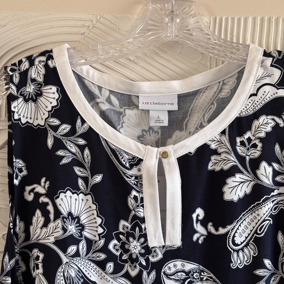 Liz Claiborne NWT Women's SZ L Navy Blue w/ White Floral Paisley Tank Top - Picture 5 of 13